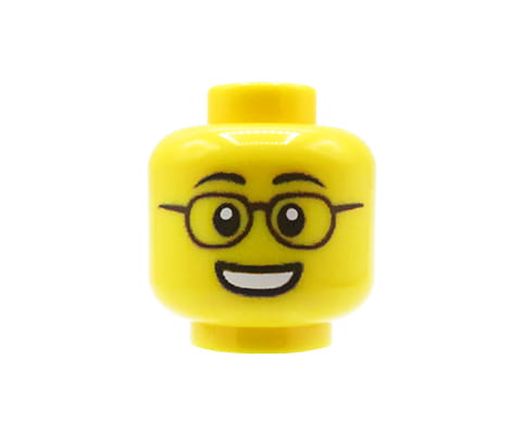Male, smile, glasses - Custom printed minifig head - yellow