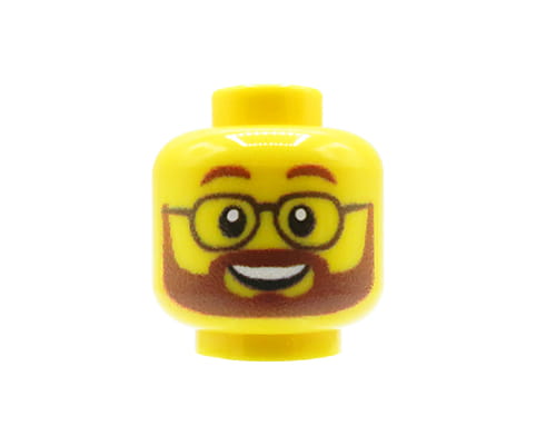Mężczyzna, brązowa broda, okulary - Nadruk custom na główce figurki - żółta