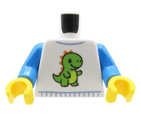Koszulka z dinozaurem - Nadruk custom na torsie figurki - żółte dłonie