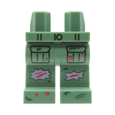 Custom printed LEGO legs – Zombie – green trousers with pockets, rips and blood stains