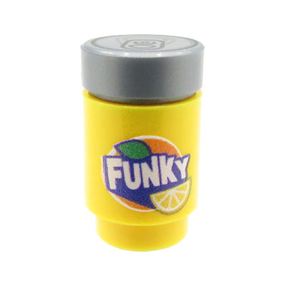 Custom printed LEGO drink in a yellow can