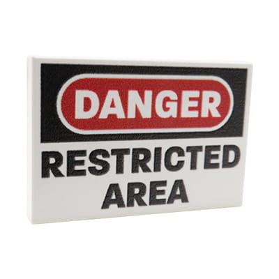 NAH Customs - Restricted Area Authorized Personnel Only warning sign industrial security custom printed on 2x3 LEGO tile