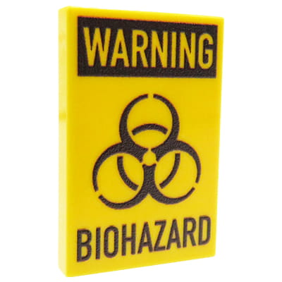 NAH Customs - Warning Biohazard quarantine sign biological danger laboratory zombie apocalypse accessory custom printed on 2x3 LEGO tile