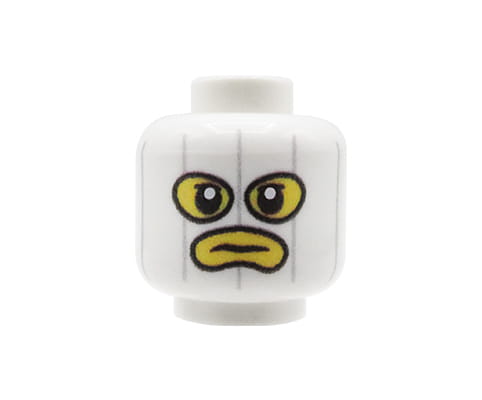 NAH Customs - White balaclava ski mask head with classic yellow skin tone face custom printed on authentic LEGO minifigure piece