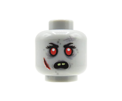 NAH Customs - Zombie woman head with scar flesh wound custom printed on authentic LEGO minifigure piece