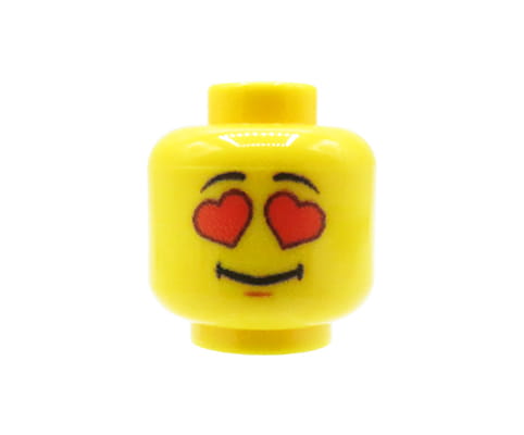 Male, heart eyes - Custom printed minifig head - yellow