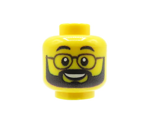 Mężczyzna, czarna broda i okulary - Nadruk custom na główce figurki - żółta
