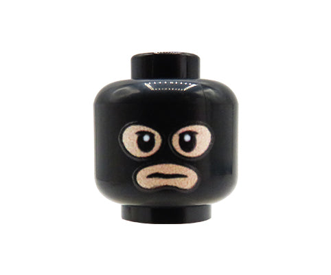 Black Balaclava - Custom printed minifig head - light flesh