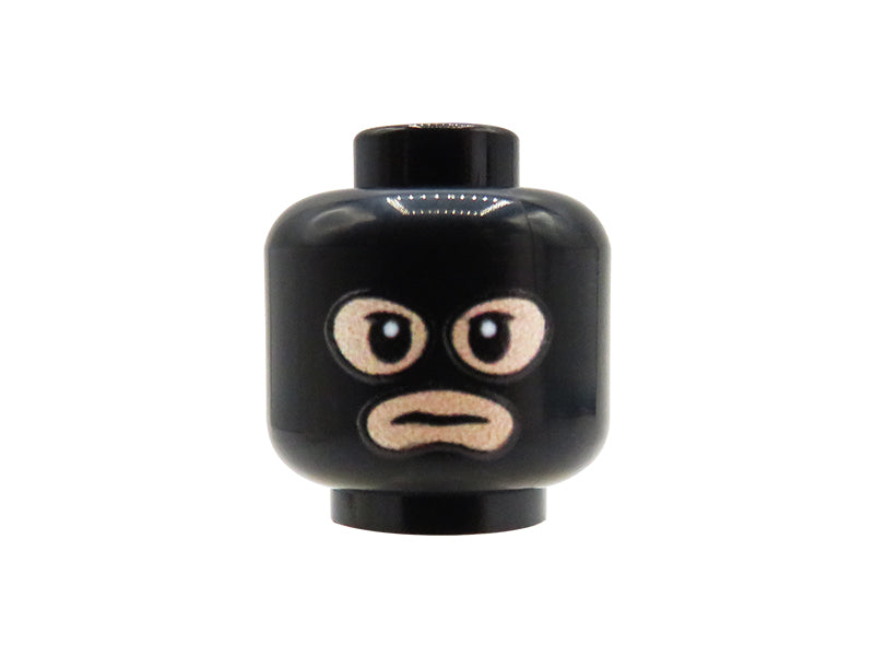 Black Balaclava - Custom printed minifig head - light flesh
