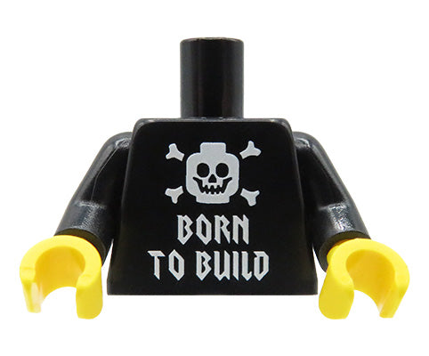Custom  printed LEGO torso – black T-shirt with “Born to Build” print and skull