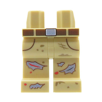 Custom printed LEGO legs – Zombie – beige trousers with belt, rips and blood stains