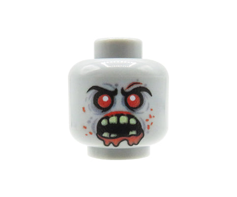 Custom printed LEGO head – Zombie – angry expression, wide-open mouth, bared teeth, dripping blood