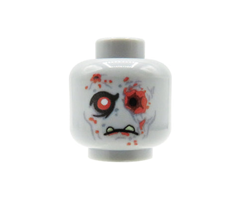 Custom printed LEGO head – Zombie – missing one eye, clenched mouth, blood stains