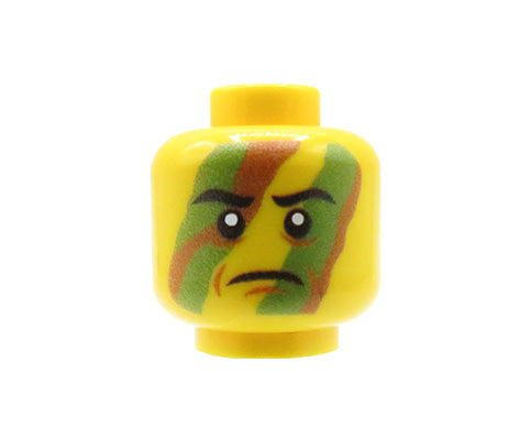Custom printed LEGO head, woodland camouflage, yellow face