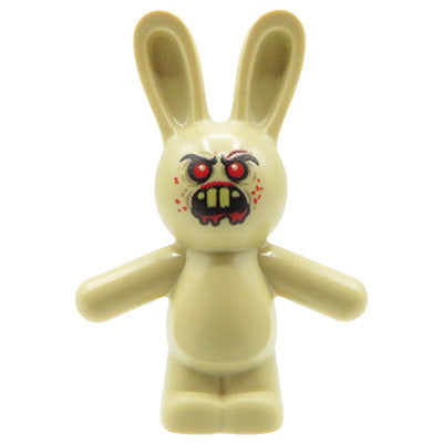 Custom LEGO figure – angry beige rabbit, angry expression, red eyes, bared teeth and blood stains on the face