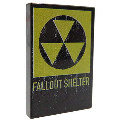 NAH Customs - Fallout Shelter nuclear bunker warning sign post apocalyptic wasteland accessory custom printed on 2x3 LEGO tile