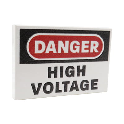 NAH Customs - High Voltage Danger warning sign electricity hazard power plant accessory custom printed on 2x3 LEGO tile