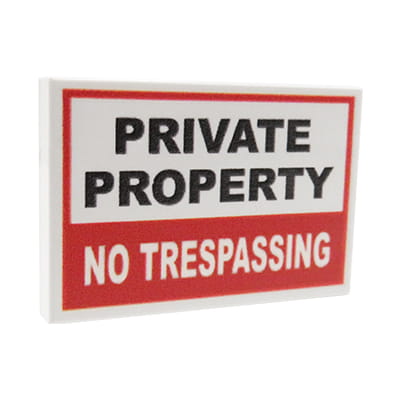 NAH Customs - Private Property No Trespassing warning sign security fence accessory custom printed on 2x3 LEGO tile