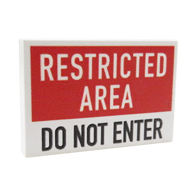 NAH Customs - Restricted Area Keep Out warning sign military base laboratory accessory custom printed on 2x3 LEGO tile