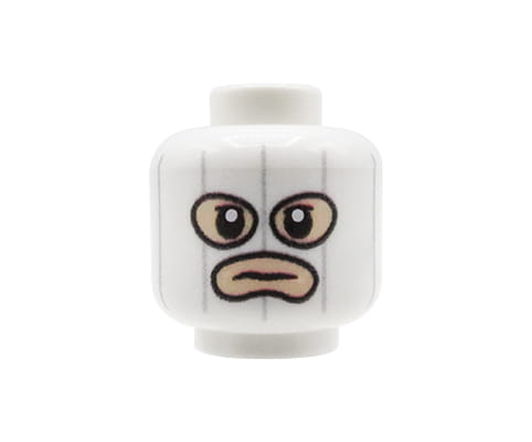 NAH Customs - White balaclava ski mask head with light flesh skin tone face custom printed on authentic LEGO minifigure piece